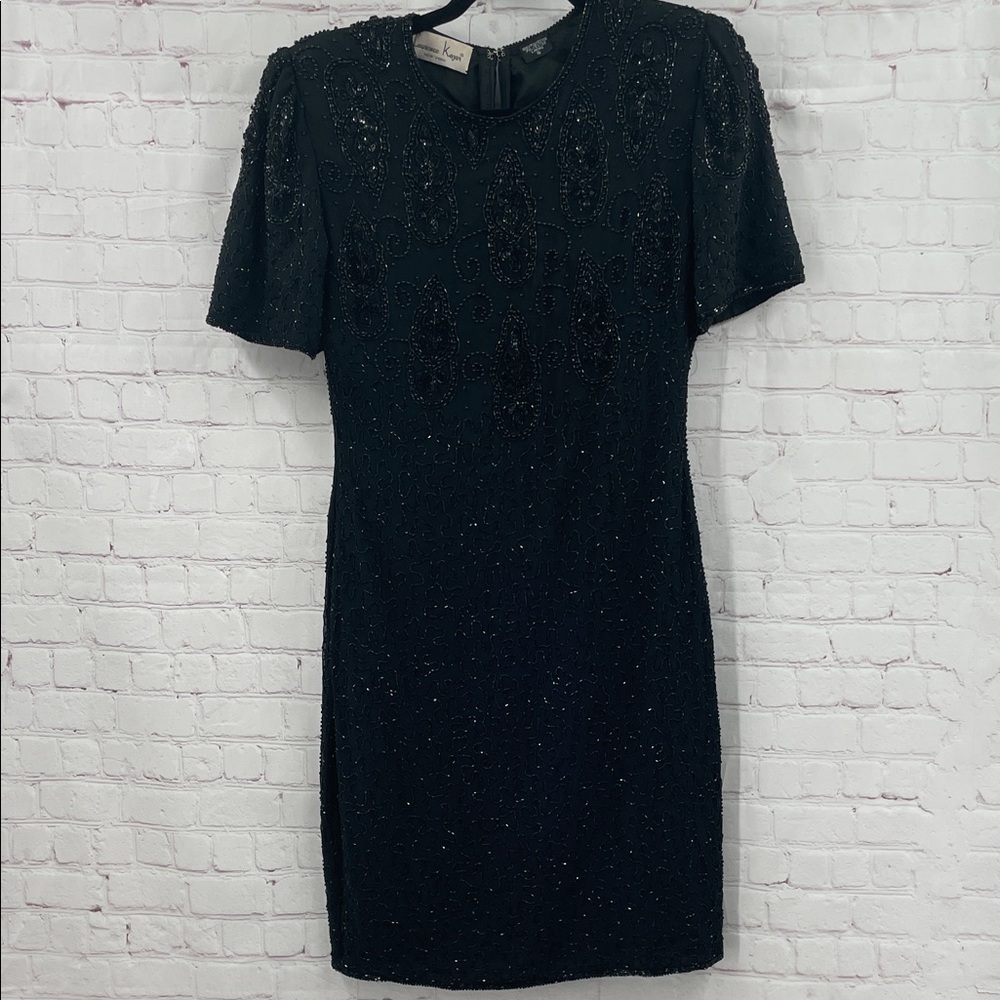 Laurence Kazar Black Beaded Mini Dress